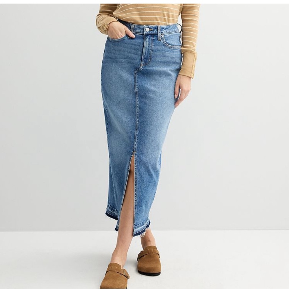 Blue Denim Maxi Skirt with Front Slit